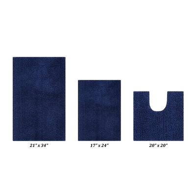 Better Trends Micro Plush Collection Tufted 100% Polyester 3 Piece Set (17" x 24" | 20" x 20" | 21" x 34") Bath Rug Set, Navy