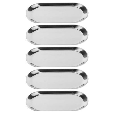 5pcs Stainless Steel Decorative Tray,Jewelry Dish, Bathroom Tray, Vanity Tray,Oval Shaped Towel Tray Cosmetics Jewelry Storage Tray Dish Plate Organizer (silver)