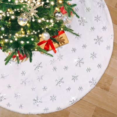 36 Inch White Push Tree Skirt Silver Faux Fur Christmas Tree Skirt Xmas Decorations