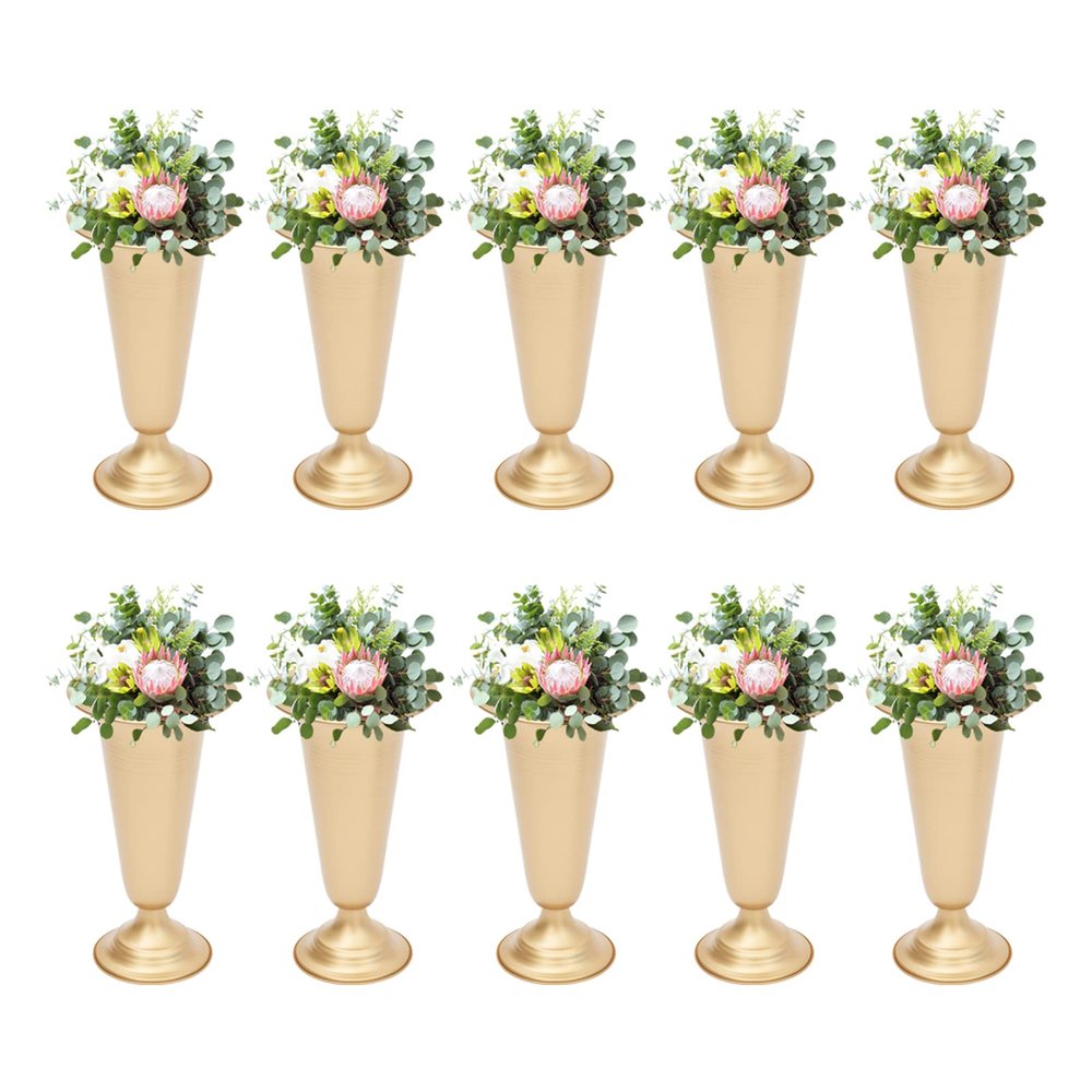 10 Pcs Gold Flowers Vases for Centrepieces, 25cm/9.8" Tall Metal Wedding Table Centerpiece Decoration for Reception, Home Vase Flower Stand for Ceremony Events Anniversary (13.8x25cm, 5.4x9.8in)