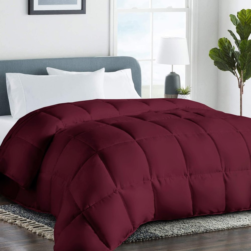 COHOME Premium Oversized Queen Size Comforter, All-Season Quilted Down Alternative Duvet Insert, Luxury Hotel GentleSoft Comforter with Anti-Clump Tech & 8 Tabs - Reversible - Burgundy 98x98 inches