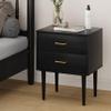 Black Nightstand with 2 Drawers, Modern Night Stand Black, Wooden Night Stands for Bedroom, Bed Side Table, End Table, Gold Handle 26 Inch Tall, Large Size view 1