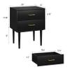 Black Nightstand with 2 Drawers, Modern Night Stand Black, Wooden Night Stands for Bedroom, Bed Side Table, End Table, Gold Handle 26 Inch Tall, Large Size view 2