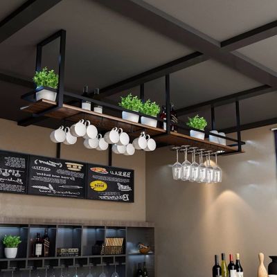 Ceiling Wine Glass Rack With Shelf - Hanging Solid Wood Plant Stand - Wall Mounted Iron Art Wine Bottle Holder, European Style Ceiling Mounted Kitchen Single Level Display Stand ( Size : 140*30*50CM )
