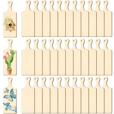 36 Pcs Wooden Mini Cutting Board with Handle Unfinished Wood Craft Mini Charcuterie Boards Paddle Blank Small Chopping Plank for DIY Kitchen Cooking Vegetables Decor(9.4 x 3.5 Inch)