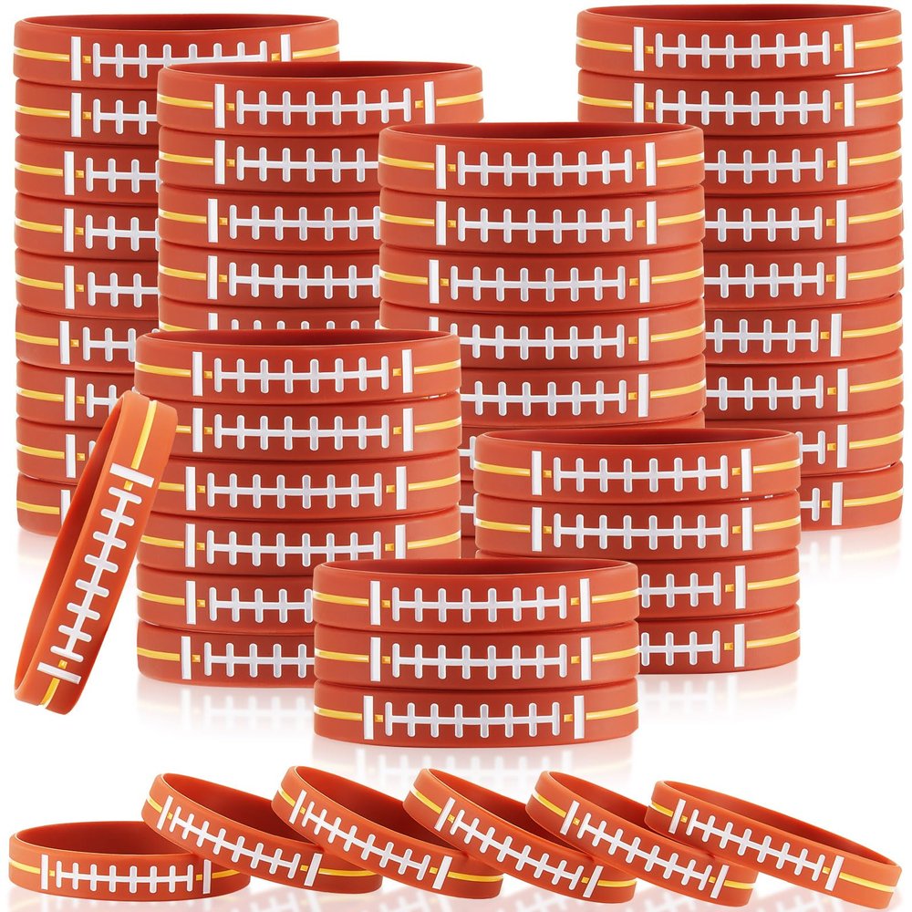 Zhanmai Football Theme Silicone Wristbands Stretch Bracelets Sport Themed Party Accessories Supplies for Football Sport Theme Birthday Decorations Gifts Party Favors(48 Pieces)