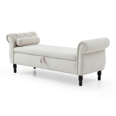 FRITHJILL 63 Inch Upholstered Flip Top Storage Bench, Rectangular Armed Sofa Stool