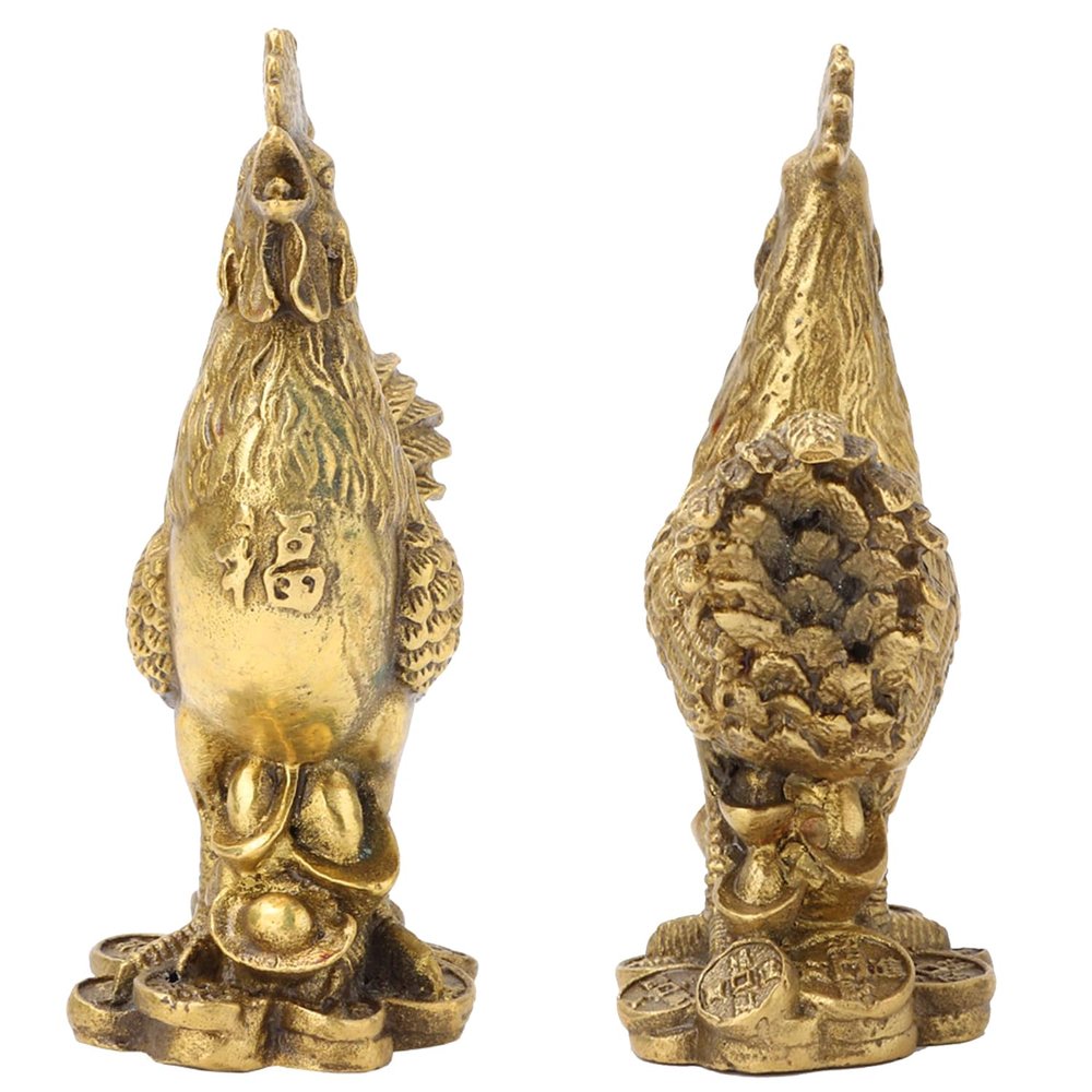 3.94in/10cm Mini Brass Rooster Statue - Chinese Zodiac Feng Shui Ornament for Luck, Wealth & Home Decor, Handcrafted Metal Rooster Figurine for Office & Collection