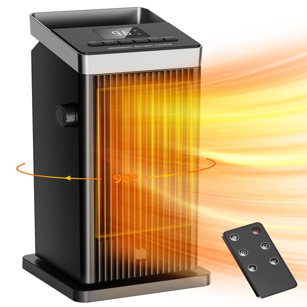 BREEZOME Space Heater, 1500W Fast Heating Heaters for Indoor Use, Portable Ceramic Electric Heaters for Home with Thermostat, 90 Oscillating, Remote