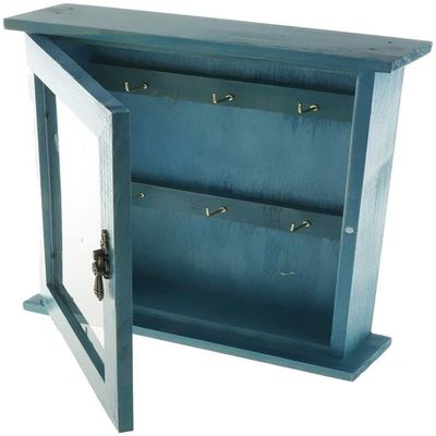 SGerste Vintage Style Wall Mounted Wooden Key Holder Storage Box Key Cabinet for Easy Collection 21x6x25cm (Blue)
