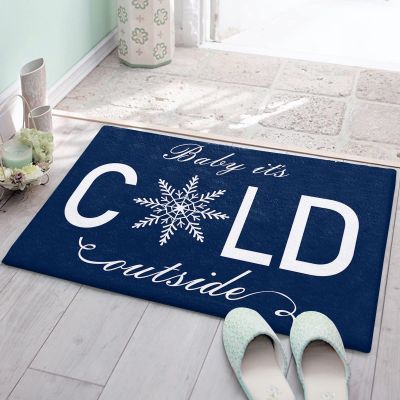 Edwiinsa Christmas Snowflake Plush Rug Non Slip Bath Mat, Baby It's Cold Outside Winter Navy Blue Soft Shaggy Long Fur Fuzzy Bath Rugs 24" x 35", Carpet Mat for Bathroom Shower Home