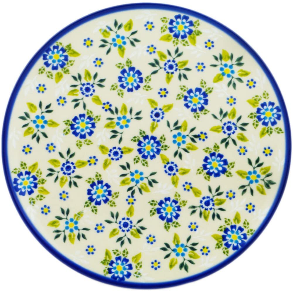 Polmedia Polish Pottery Lunch Plate - Forget-me-not Field Pattern Handmade in Boleslawiec Poland + Certificate of Authenticity