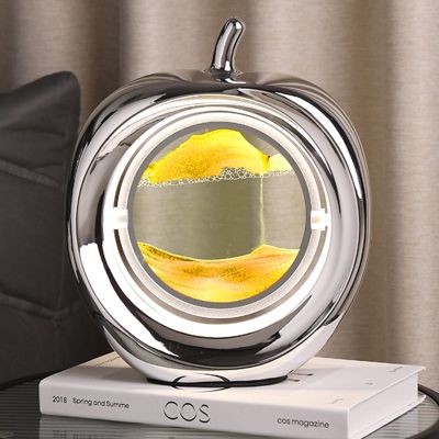 3D Hourglass Art,Quicksand Painting Hourglass LED Art Decorative Sand Paintings Night Light Glass Hourglass Table Lamp Decoration (Color : Yellow, Size : 24x29.5x8cm)