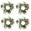 MISNODE 4 Pack Christmas Candle Rings, Artificial Eucalyptus Leaves Wreath Candle Rings with Red Berries, Pillar Candle Holder Berry Candle Garland for Xmas Wedding Home Tabletop Decor (Green A) view 1