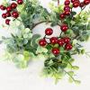 MISNODE 4 Pack Christmas Candle Rings, Artificial Eucalyptus Leaves Wreath Candle Rings with Red Berries, Pillar Candle Holder Berry Candle Garland for Xmas Wedding Home Tabletop Decor (Green A) view 4