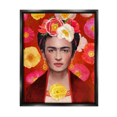 Stupell Industries Bold Frida Kahlo Portrait Floral Poppies Pattern, Design by Diane Neukirch
