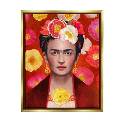 Stupell Industries Bold Frida Kahlo Portrait Floral Poppies Pattern, Design by Diane Neukirch