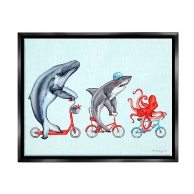 Stupell Industries Aquatic Sea Life Animals Riding Bikes Red Accent, Design by Amelie Legault