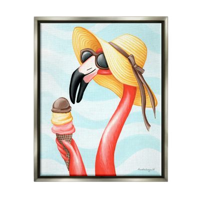 Stupell Industries Summertime Flamingo Sun Hat Enjoying Ice Cream Cone, Design by Amelie Legault