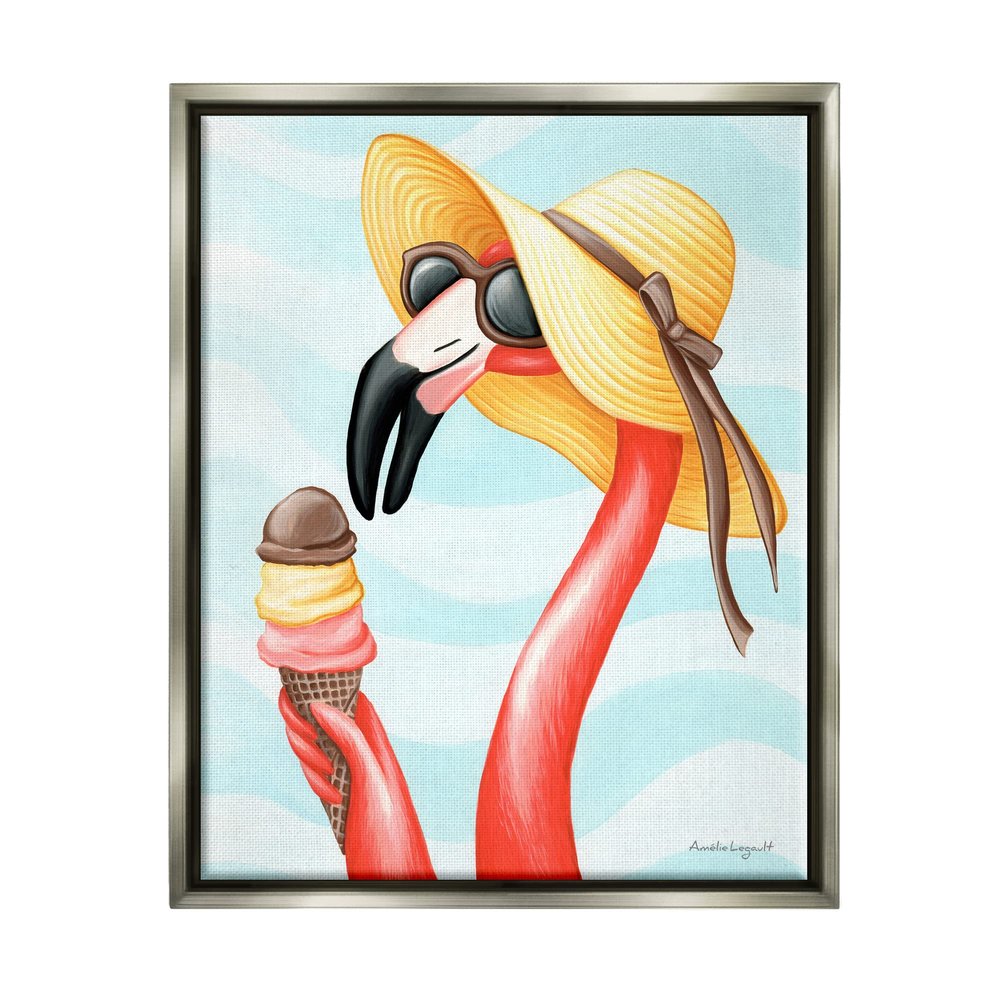 Stupell Industries Summertime Flamingo Sun Hat Enjoying Ice Cream Cone, Design by Amelie Legault