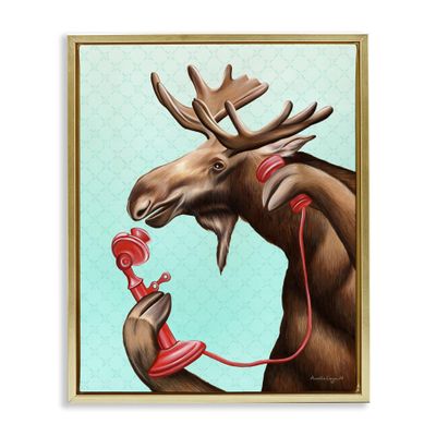 Vintage Moose Telephone Retro Animal, 17 x 21 Inch Canvas in Floater Frame