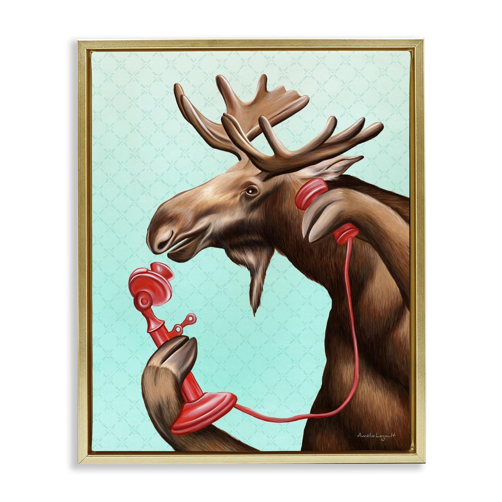 Vintage Moose Telephone Retro Animal, 17 x 21 Inch Canvas in Floater Frame