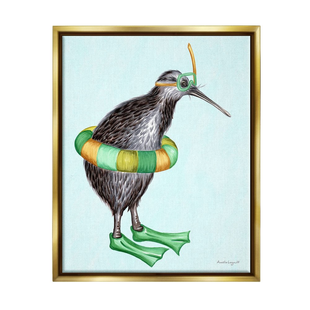 Stupell Industries Kiwi Bird Swimming Tube Flippers Summertime Illustration, Design by Amelie Legault