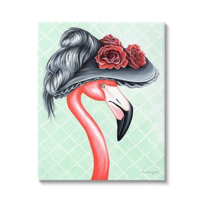 Stupell Industries Classy Flamingo Vintage Black Floral Hat Green Pattern, Design by Amelie Legault