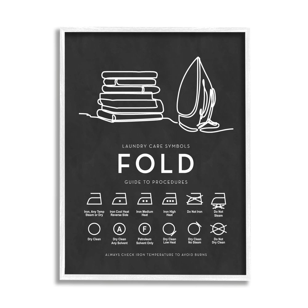 Stupell Industries Laundry Diagram Symbols Chart Ironing Folding Guide, Design by Lettered and Lined, White Framed, 16 x 20