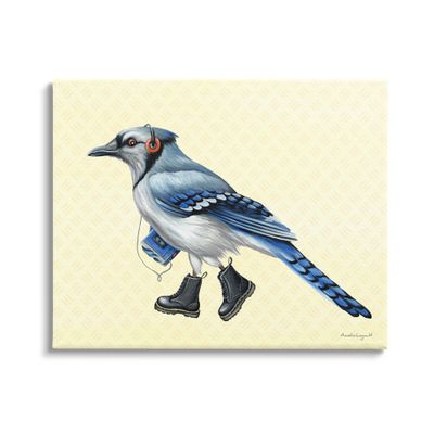 Stupell Industries Blue Jay Bird Combat Boots Retro Tape Cassette, Design by Amelie Legault
