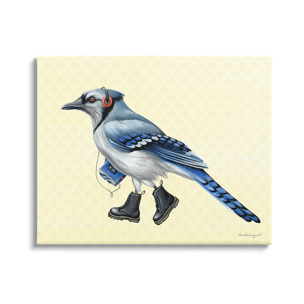 Stupell Industries Blue Jay Bird Combat Boots Retro Tape Cassette, Design by Amelie Legault