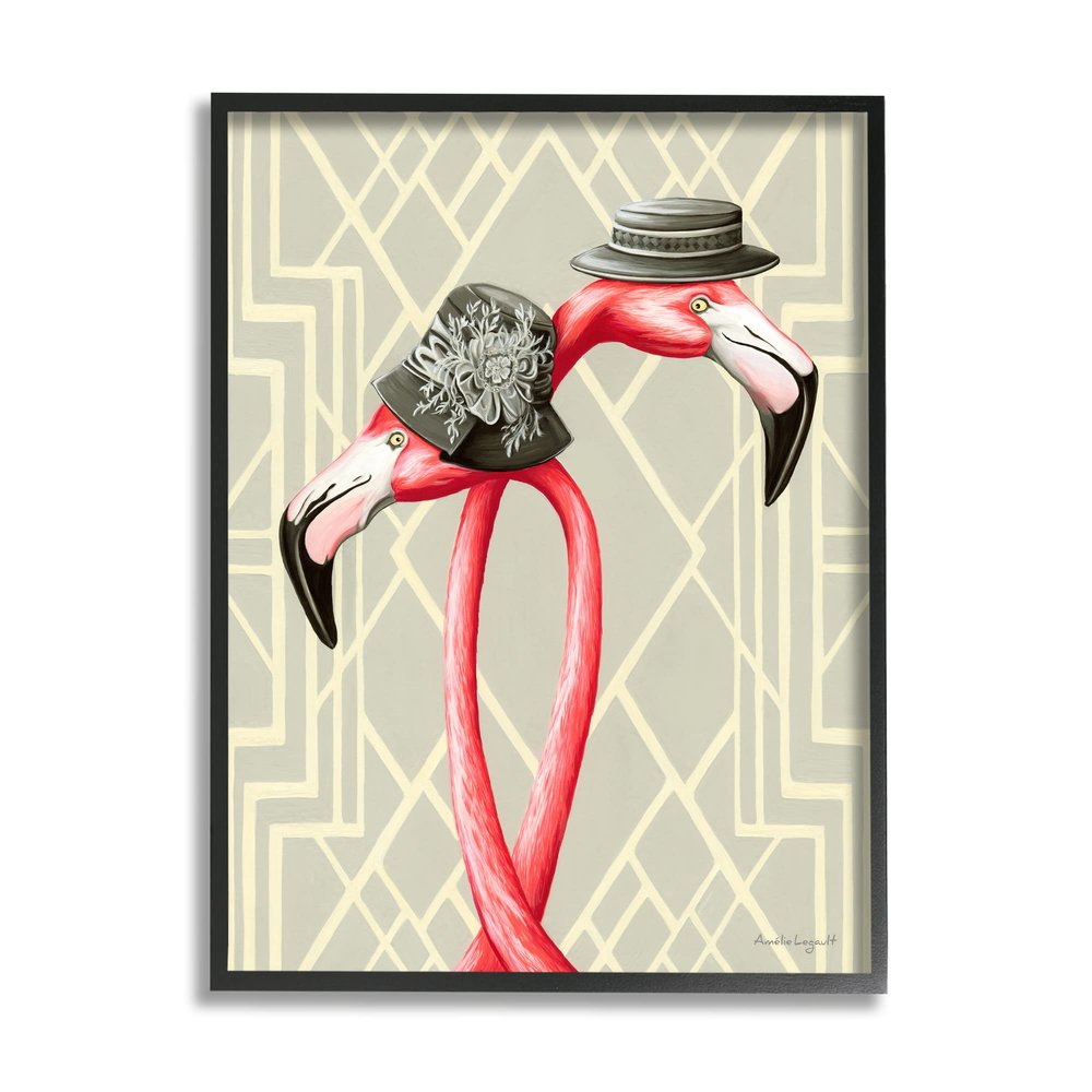 Stupell Industries Pink Flamingos Intertwining Vintage Hats Shapes Design, Design by Amelie Legault