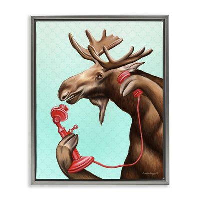 Vintage Moose Telephone Retro Animal, 17 x 21 Inch Canvas in Floater Frame