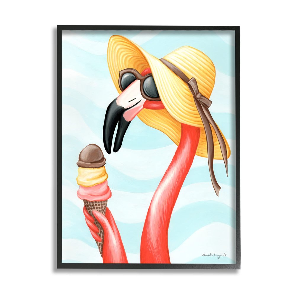 Stupell Industries Summertime Flamingo Sun Hat Enjoying Ice Cream Cone, Design by Amelie Legault