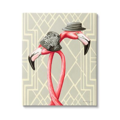 Stupell Industries Pink Flamingos Intertwining Vintage Hats Shapes Design, Design by Amelie Legault