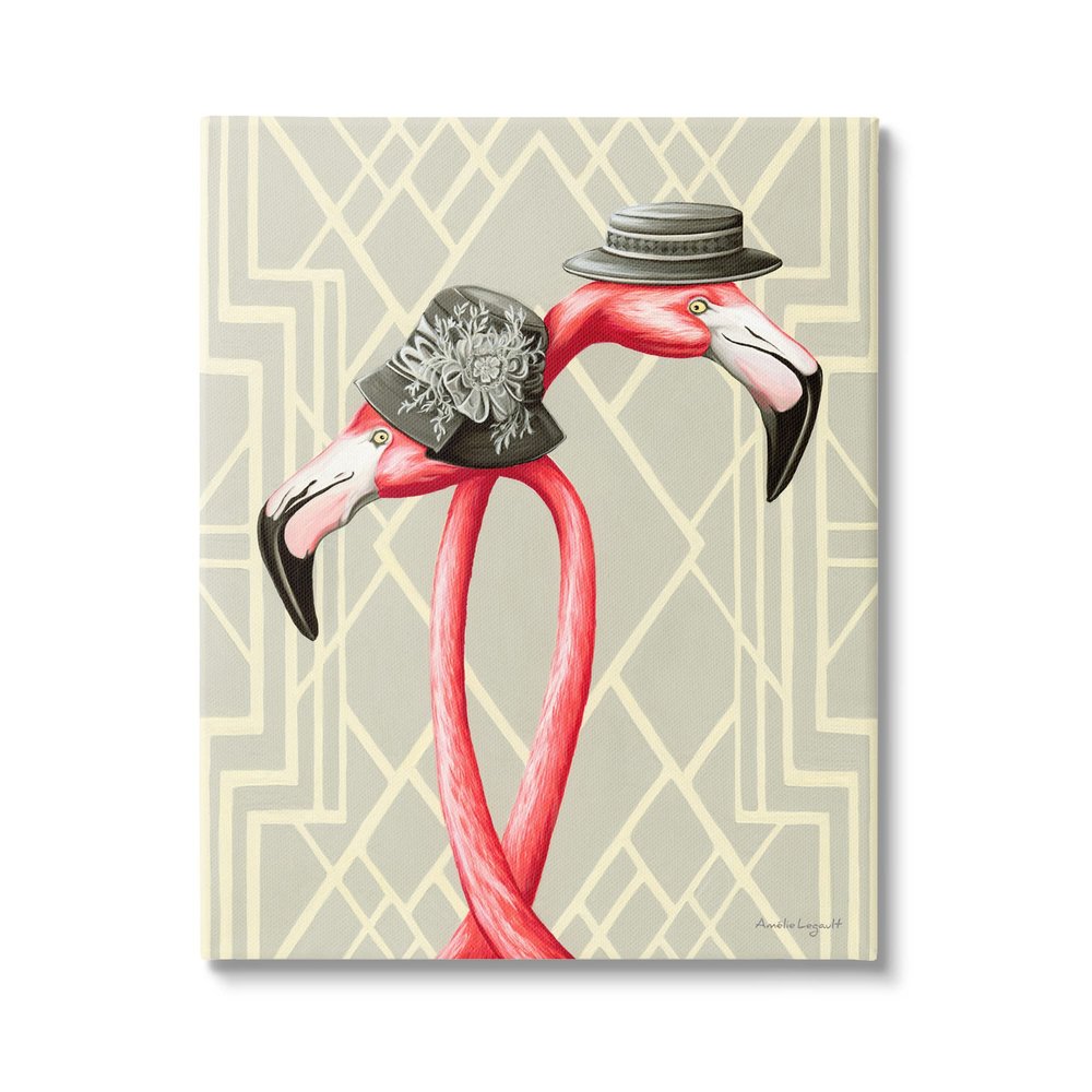 Stupell Industries Pink Flamingos Intertwining Vintage Hats Shapes Design, Design by Amelie Legault