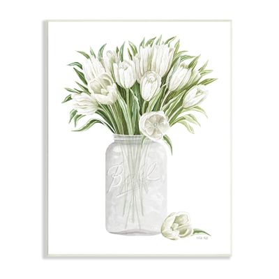 Stupell Industries White Tulips Rustic Country Jar Falling Blooms, Design by Cindy Jacobs