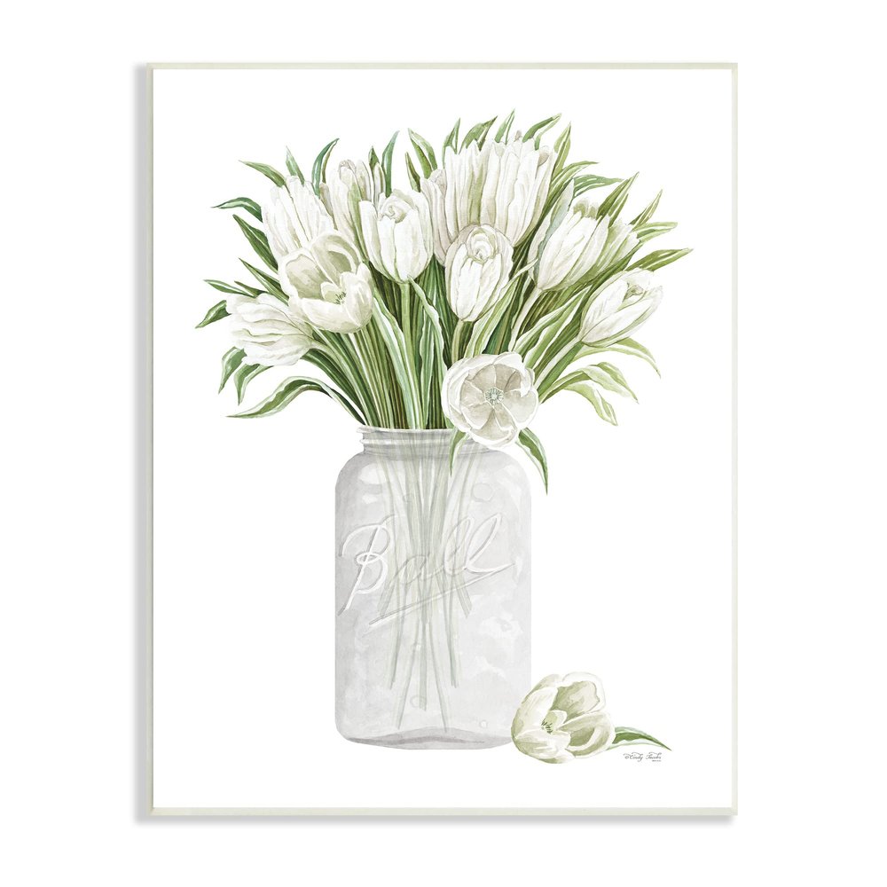 Stupell Industries White Tulips Rustic Country Jar Falling Blooms, Design by Cindy Jacobs