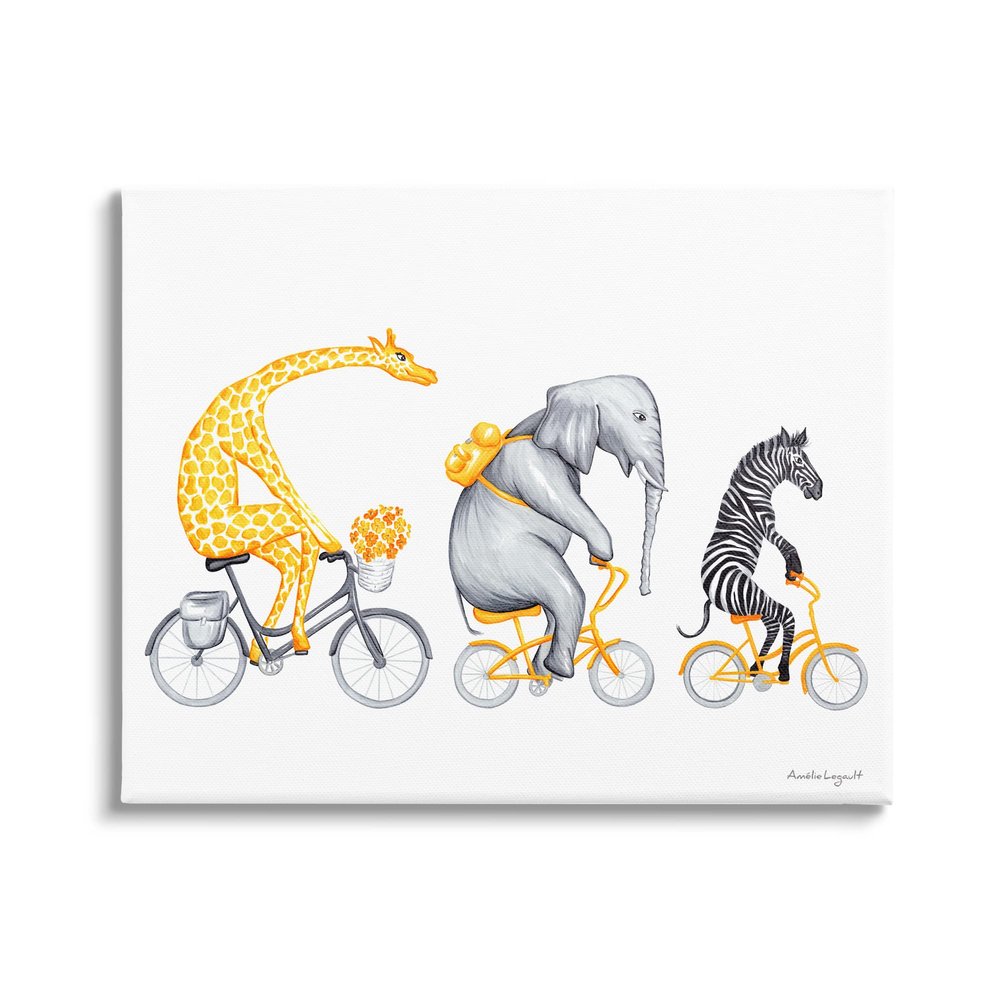 Stupell Industries Savanna Animals Riding Bikes Bicycles Yellow Accent, Design by Amelie Legault