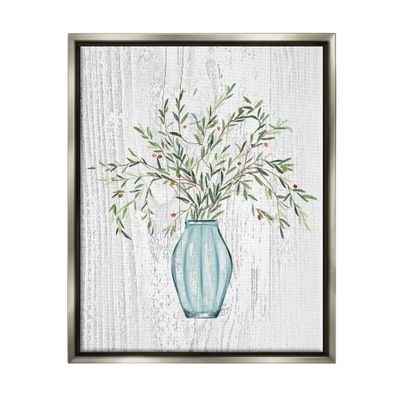 Stupell Industries Rustic Herbs Plants Budding Blue Glass Vase, Design by Ziwei Li, Grey Floater Framed, 24 x 30