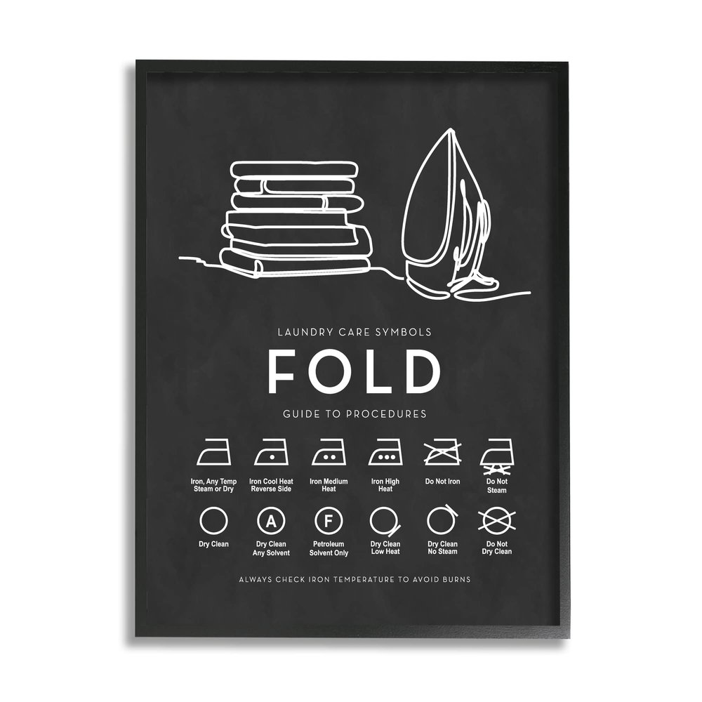 Stupell Industries Laundry Diagram Symbols Chart Ironing Folding Guide, Design by Lettered and Lined, 24 x 30, Black Framed