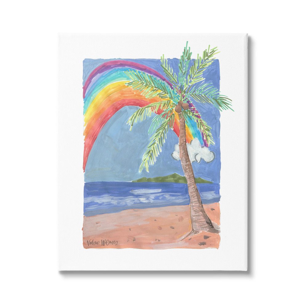 Stupell Industries Whimsical Rainbow Over Beach Tropical Palm Tree, Design by Valerie Wieners