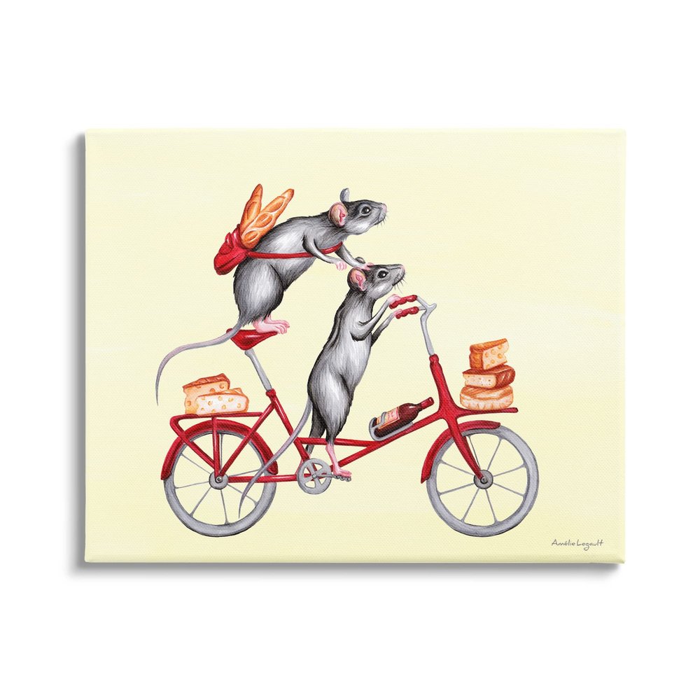 Stupell Industries Mice On Bicycle Carrying Picnic Lunch Bread Cheese, Design by Amelie Legault