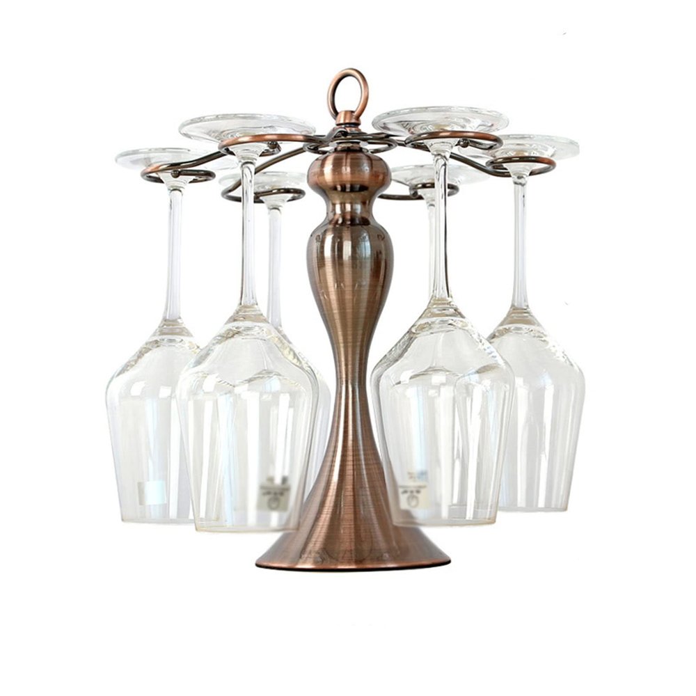 Metal Countertop Wine Glass Holder, Freestanding Tabletop Stemware Storage Rack with 6 G-shaped hook, for kitchen Home Bar (Color : Brass)