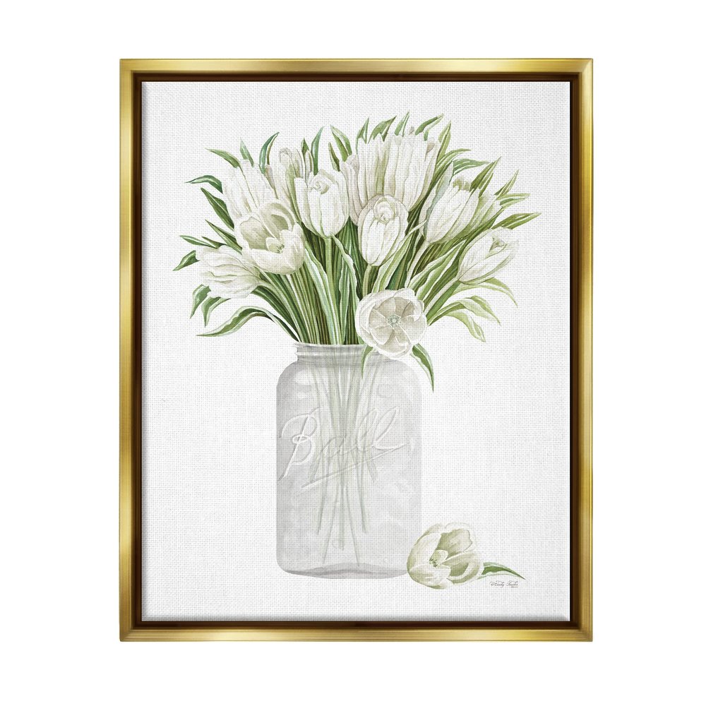 Stupell Industries White Tulips Rustic Country Jar Falling Blooms, Design by Cindy Jacobs