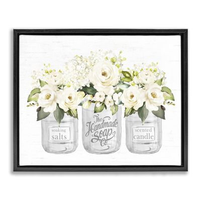 Stupell Industries 'White Roses Blooming Country Rustic Candle Jars ', Floating Frame Canvas Art, Black, 31 x 25 Inches, Easy to Hang and Sturdy, Made in USA, by Lettered and Lined