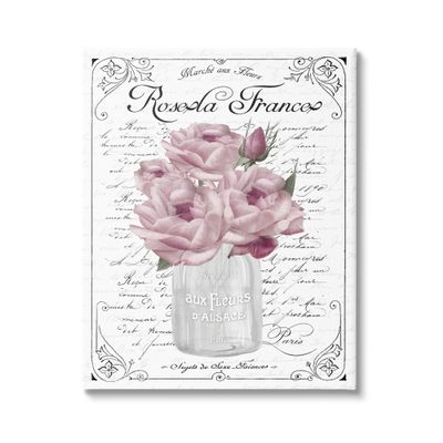 Stupell Industries Pink Roses Bouquet French Words Fancy Script Background, Design by Lettered and Lined