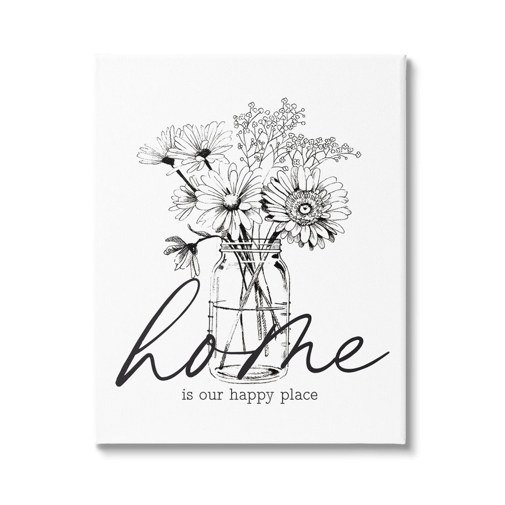 Stupell Industries Home Happy Place Flower Blossoms Jar Bouquet, Design by Lettered and Lined
