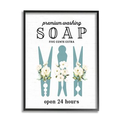 Stupell Industries Premium Soap Laundry Sign Vintage Floral Clothespins, Design by Lettered and Lined