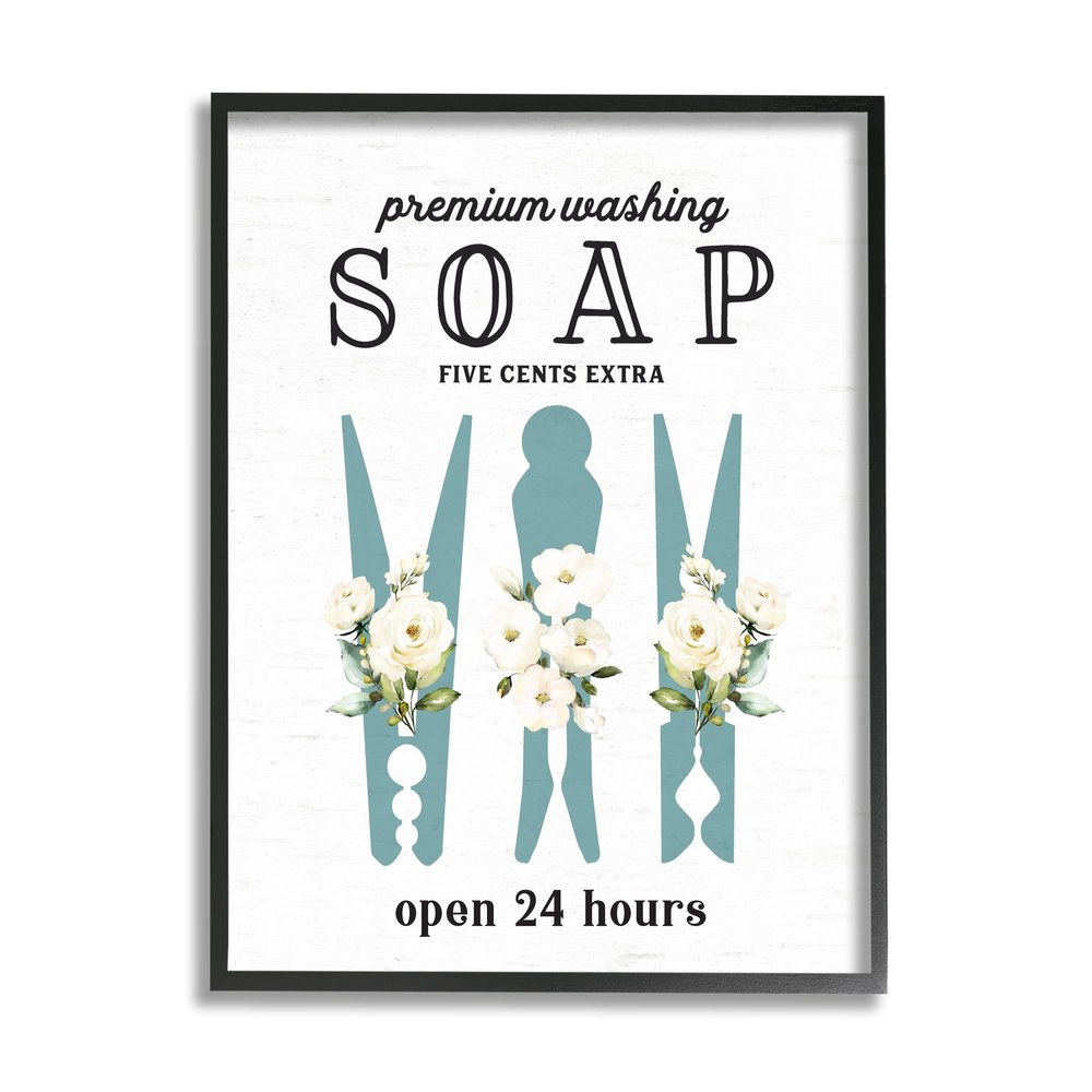 Stupell Industries Premium Soap Laundry Sign Vintage Floral Clothespins, Design by Lettered and Lined